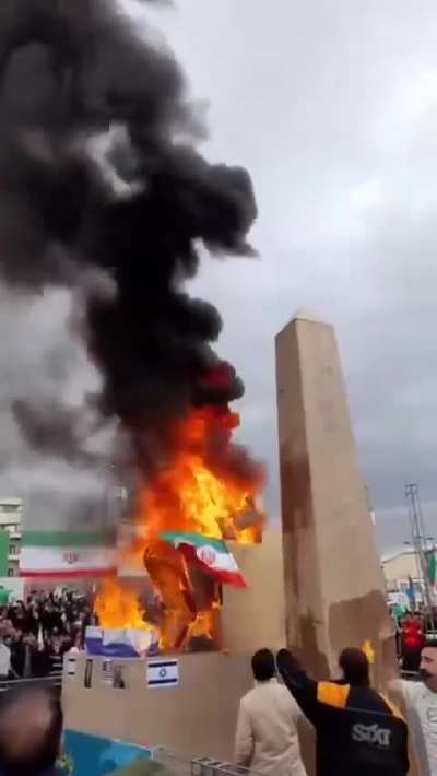 Iranian protesters burned an effigy labeled “Baal,” shown with a Star of David and Israel’s flag, while chanting “Death to Israel.”  Baal is an ancient Canaanite deity often used today as a symbol of Satanism or elite corruption