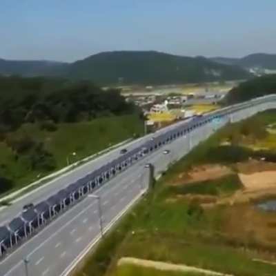 In South Korea, the solar panels in the middle of the highway have a bicycle path underneath..cyclists are protected from the sun, isolated from traffic, and the country can produce clean energy.