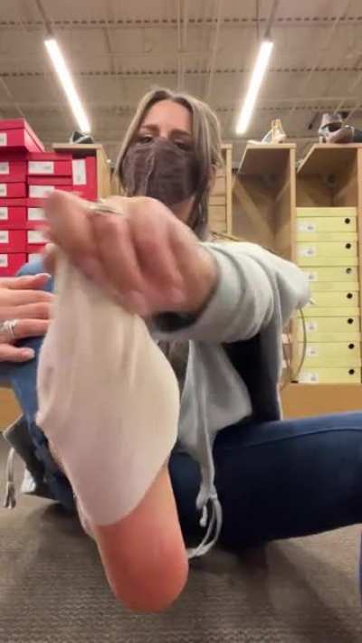 Trying on shoes for you out in public & I don’t care who’s watching 😘