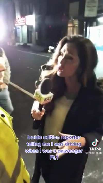 Lisa Guerrero of Inside Edition harassing a man for driving a garbage truck erratically even after he explains 20 times that he was the passenger