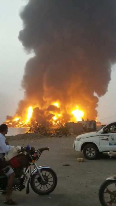 Moments after an alleged Israeli airstrike on Houthi controlled part of Yemen