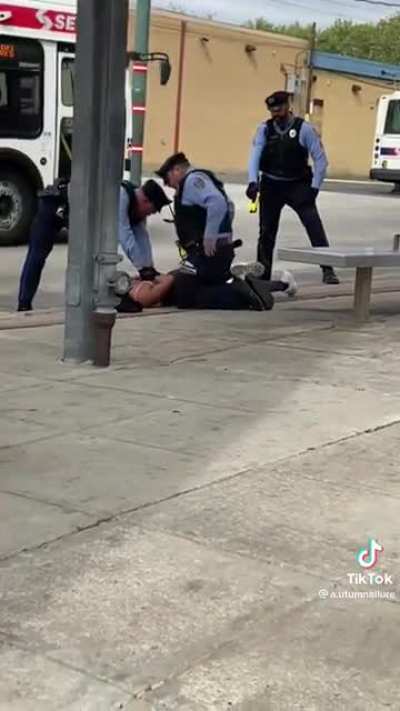 Frankford, PA transportation center police hit & tase black woman after they were called because she tried to board the bus but didn’t have the full $2.50 bus fare.