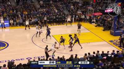 [Highlight] Naz Reid drills his 3rd triple of the quarter as he cooks the Warriors for 18 1st quarter points