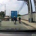 Biker's head almost got crushed by a truck