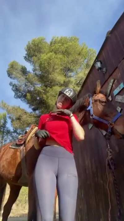 The horse is gonna be giving her a ride now