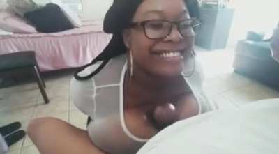See through top / oily huge tits / cum between tits