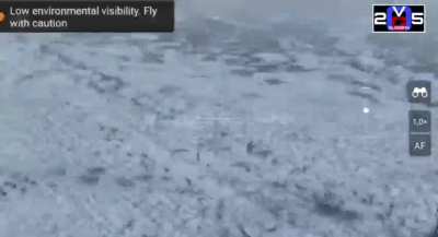 Russian drone supports an assault on a Ukrainian trenchline and manages to take down an enemy drone. Donetsk Oblast, January 2024.