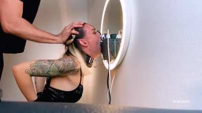 Some deepthroat training with blinding lenses and nose hooks!
