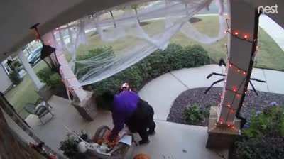 Mom takes all the Halloween candy that had been put out for just her kid.
