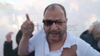 Jewish Israeli academic & politician, Ofer Cassif, at a protest in the Occupied Territories. He has been attacked & beaten up by the Israeli army for protesting ethnic cleansing of Palestinians.