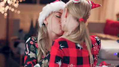 Passionate kissing on a Christmas day