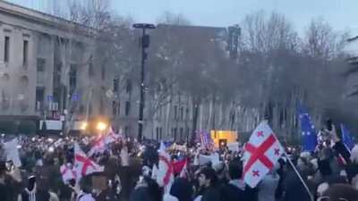 The National Anthem of Ukraine is heard ringing through the streets of Tbilisi as brave Georgians fight for freedom. 