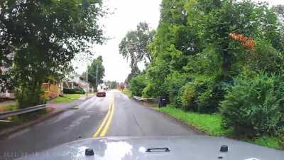 Fresh off the dashcam. How many times will he swerve before impact?