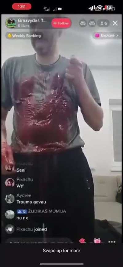 Guy stabs himself on tik tok