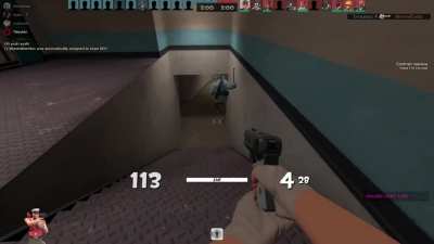 Scout pushes Soldier down a flight of stairs (he fucking dies)