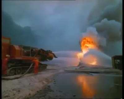 Behold The Big Wind, created by Hungarian engineers using an old T-34 tank and two MiG-21 jet engines, used to fight the Kuwait oil fires in 1991. It blew out air at 1200 km/h, mixed with 800 liters of waters per second. You almost feel sorry for the fire