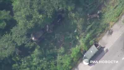 Ru pov: lancet strike on CAESAR misses but CAESAR crashes and gets hit by second drone