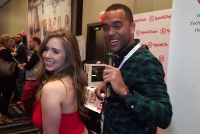 Lena Paul & a very lucky at a porn convention
