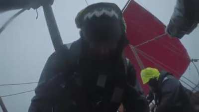 Modern viking longship caught in North Sea storm