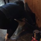 Thick girl has a difficult time squeezing through a hole