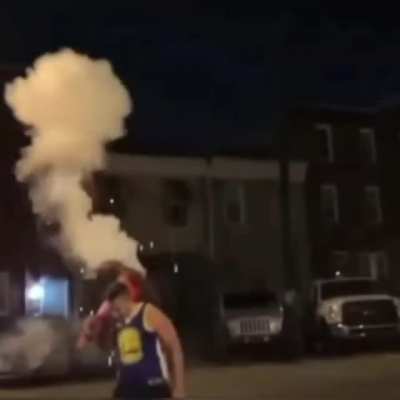 WCGW Fireworks in a traffic cone