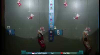 World record for women's speed climbing, just under 7 seconds
