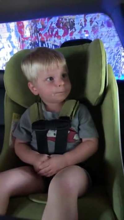 My son acting tough in an intimidating situation (car wash)