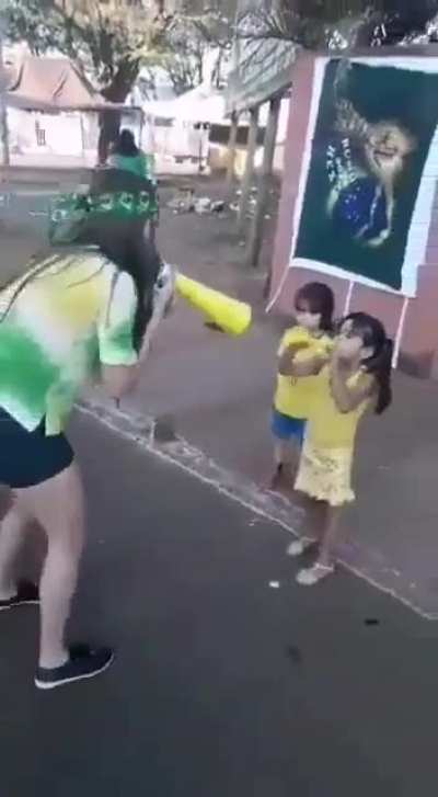 This little girl using the ultimate weapon to defeat her competitor.