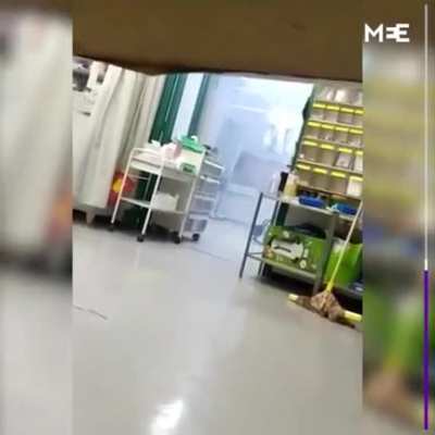 Israeli Forces raiding and gassing hospitals in Jerusalem who are treating the injured Palestinians from the recent Israeli campaign to evict Arabs from their homes