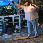 My mom playing the VR plank experience