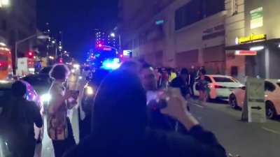 Confrontation between police and protesters in Los Angeles over Roe v. Wade