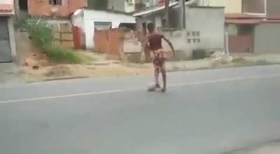 Playing football in the street