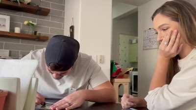 Telling your husband you’re pregnant with lottery scratch off cards (credit to @HayliNic on Twitter)