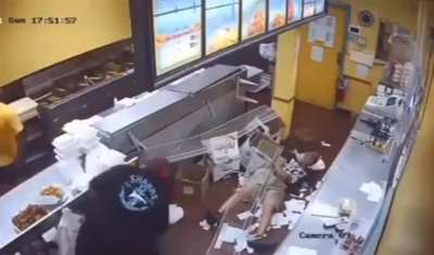 Wild man picked the wrong restaurant to mess with.