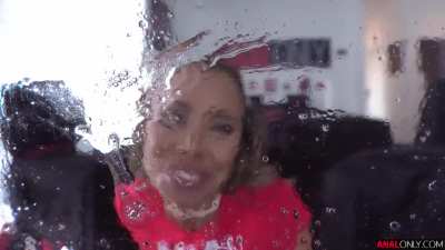Kylie licking the camera after an amazing scene