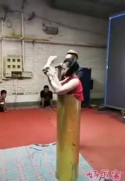 This woman showing off her flexibility with an unusual stunt