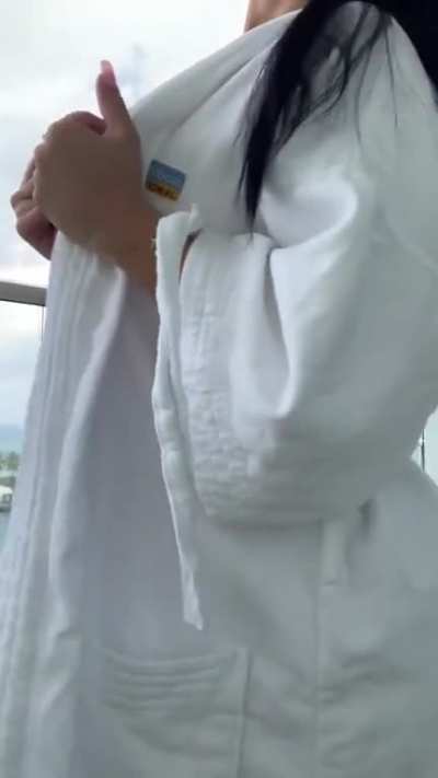 Tits out on her balcony