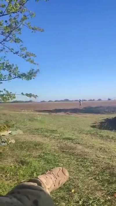 A Ukrainian soldier launches an Igla MANPADS against a visible Russian cruise missile, successfully intercepts the missile. (October 10, 2022)