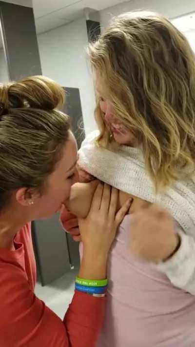 Lactating babe lets her friends suckle her