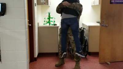 My oldest surprises little brother at school. Home early from Afghanistan.