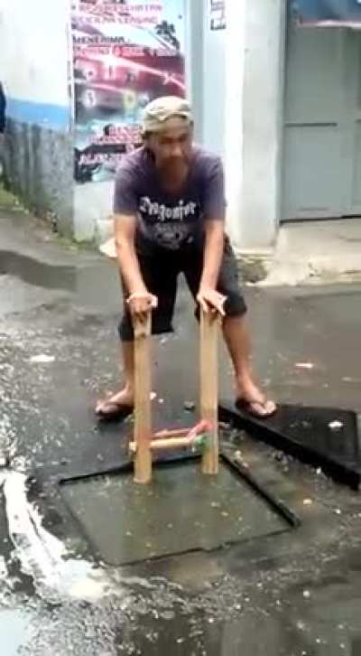 It is the next episode of Dirty Jobs. Health and Safety holding the ladder making sure all is ok