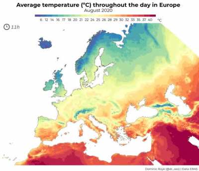[OC] The average temperature of 24 hours in August 2020
