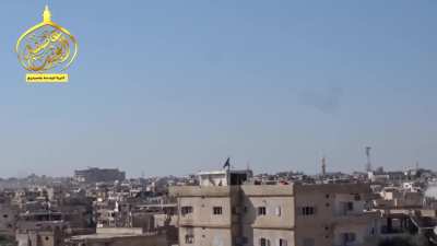 Southern Front fighters launch an IRAM at SAA controlled positions during their attempt to cut-off Daraa - 2015