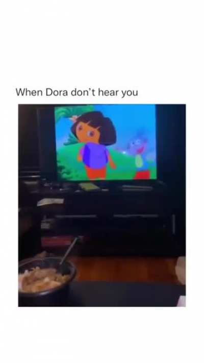 She can't hear you through the TV buddy...