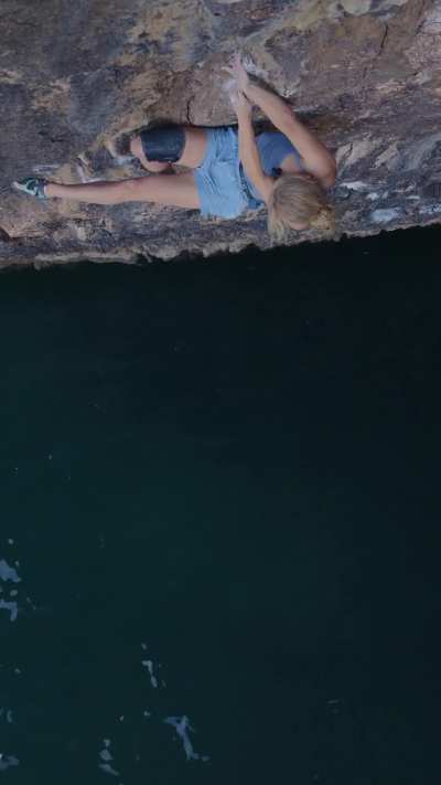 British pro climber Shauna Coxsey needed only two attempts to climb Olympiad, an 8b route above the sea in Pembrokeshire, Wales, UK. Coxsey became the first woman to complete the route – and made the fastest ascent of the climb to date.