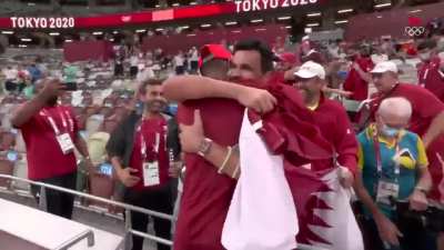 High Jump finalist decide to share gold medal instead of a jump off.