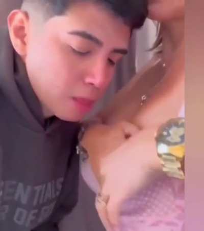 Boy sucks auntie’s massive tits