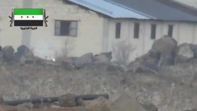 Syrian Army and FSA PKM gunners stand tall and hip fire rounds at each other from hundreds of meters away - Daraa - 2015