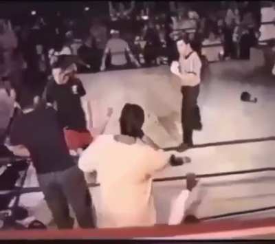 Challenging the referee in a boxing match and getting your ass handed to you