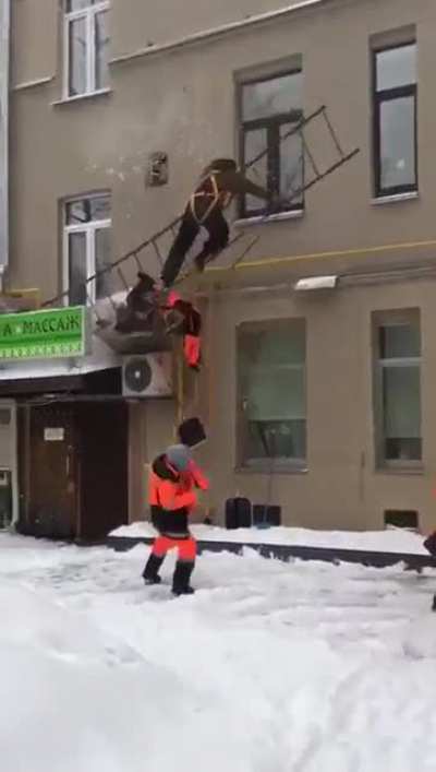One at a time on the ladder please.